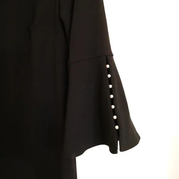 Calvin Klein Black Bell Sleeve Pearl Detail Midi Dress Size 8 - Picture 4 of 5
